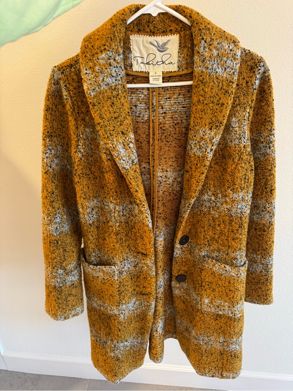 Tabitha Mustard and Gray Striped Wool-Blend Blazer Coat